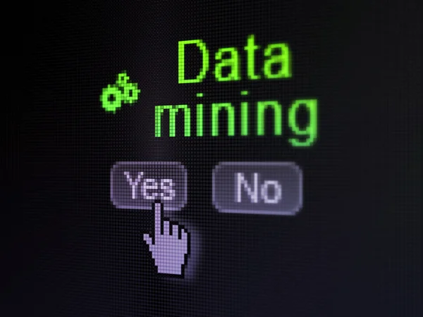 Datenkonzept: Zahnradsymbol und Data Mining auf digitalem Computerbildschirm — Stockfoto