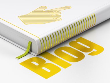 Web geliştirme kavramı: kitap fare imleci, beyaz arka plan üzerinde blog