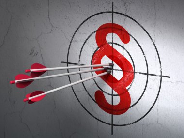 Hukuk kavramı: paragraf hedefi duvar arka plan üzerinde okları