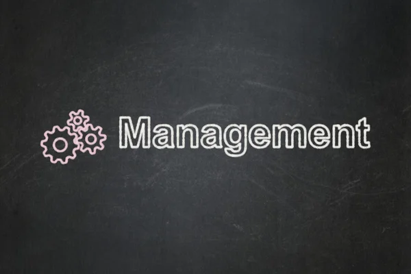 Business concept: Gears and Management on chalkboard background — Stock Photo, Image