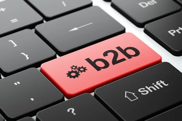 Conceito de negócio: Engrenagens e B2b no fundo do teclado do computador — Fotografia de Stock