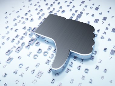 sosyal medya kavramı: dijital arka plan üzerinde gümüş başparmak aşağı