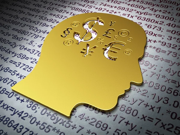 Onderwijs concept: gouden hoofd met financiën symbool op onderwijs achtergrond — Stockfoto
