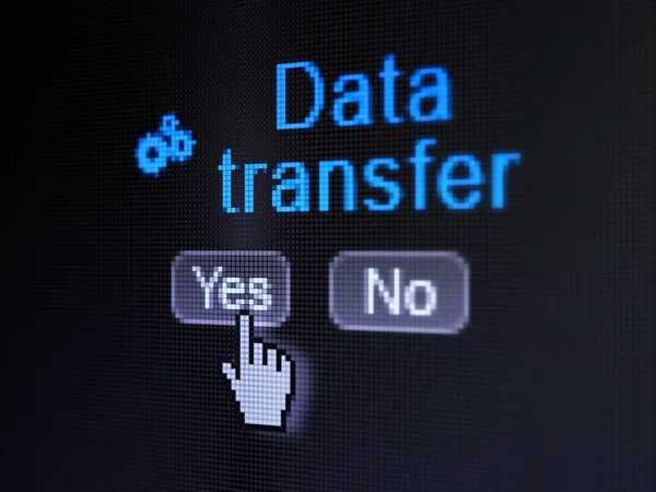 Data concept: Gears icon and Data Transfer on digital computer s — Stock Photo, Image