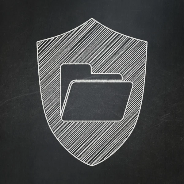 Business concept: Folder With Shield on chalkboard background — Stock Photo, Image