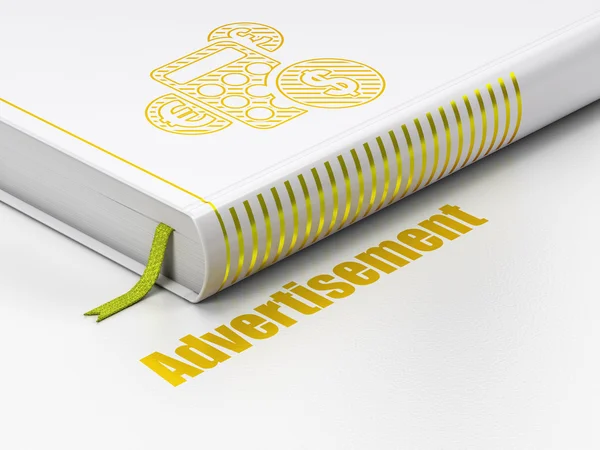 Reklam kavramı: kitap hesap makinesi, beyaz zemin üzerine reklam — Stok fotoğraf