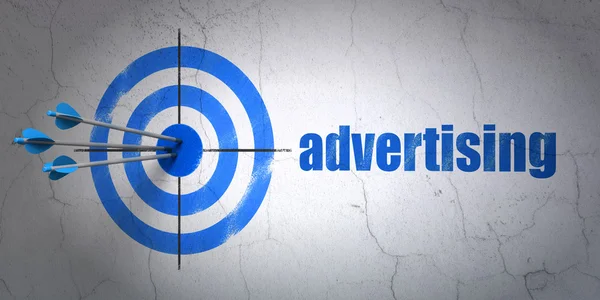 Concepto de marketing: target y publicidad sobre fondo de pared — Foto de Stock
