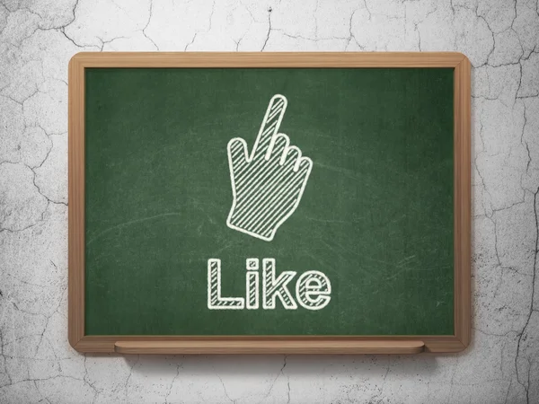 Social network concept: Mouse Cursor and Like on chalkboard background — Stock Photo, Image