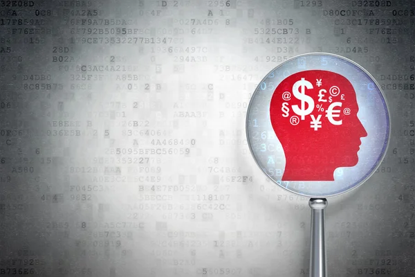 Concepto de marketing: Head With Finance Symbol con vidrio óptico sobre fondo digital — Foto de Stock