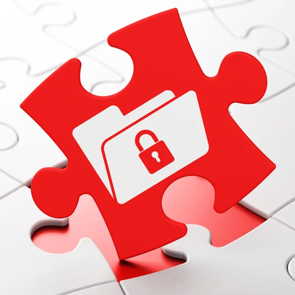 Business concept: Folder With Lock on puzzle background — Stock Photo, Image