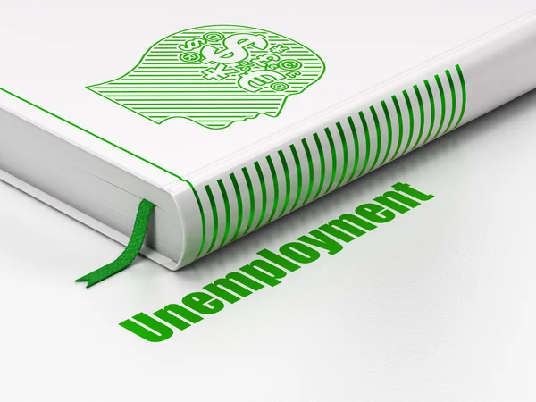 Business concept: book Head With Finance Symbol, Unemployment on white background — Stock Photo, Image