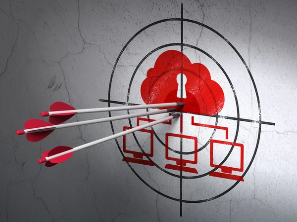 Safety concept: arrows in Cloud Network target on wall background — Stock Photo, Image