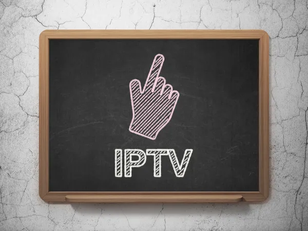 Web utvecklingskoncept: mus markören och iptv på svarta tavlan bakgrund — Stockfoto