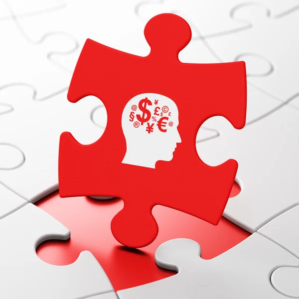 Onderwijs concept: hoofd met financiën symbool op puzzel achtergrond — Stockfoto