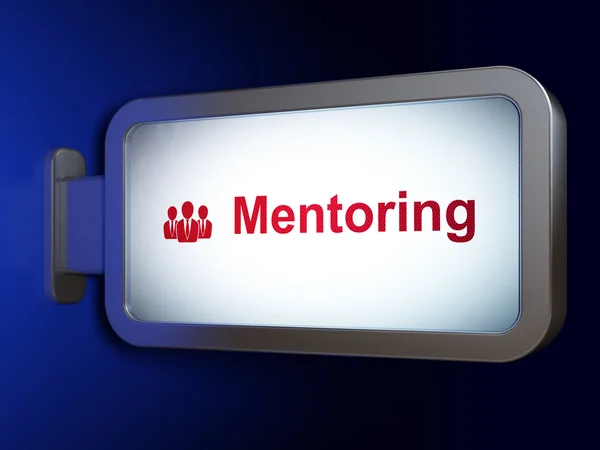 Concetto di istruzione: mentoring e persone d'affari su sfondo cartellone — Foto Stock