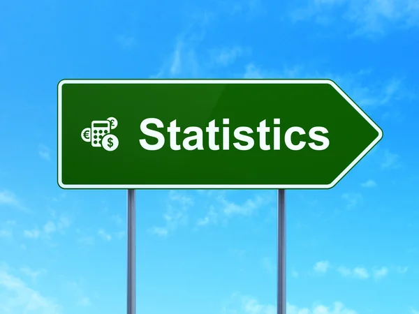 Business concept: Statistics and Calculator on road sign background — Stock Photo, Image