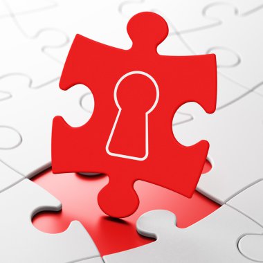 güvenlik kavramı: Bulmaca arka plan üzerinde anahtar deliği
