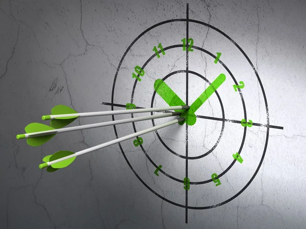 Time concept: arrows in Clock target on wall background — Stock Photo, Image