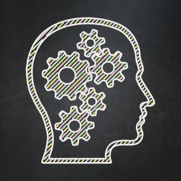 Advertising concept: Head With Gears on chalkboard background — Stock Photo, Image