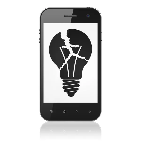 Bedrijfsconcept: gloeilamp op smartphone — Stockfoto