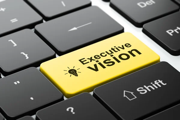 Businesskonzept: Glühbirne und Executive Vision auf Computer-Tastatur Hintergrund — Stockfoto