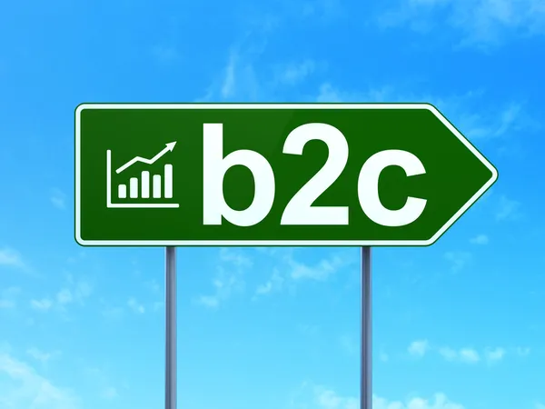 Business concept: B2c and Growth Graph on road sign background — Stock Photo, Image