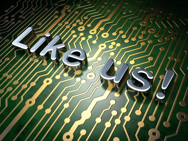 Social network concept: Like us! on circuit board background — Stock Photo, Image