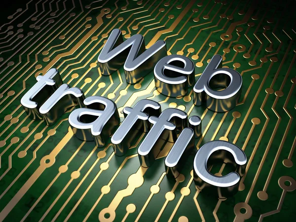 Concept de développement Web SEO : trafic Web sur fond de carte de circuit imprimé — Photo