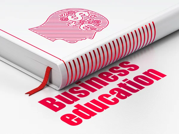 Concept d'éducation : livre Head With Finance Symbol, Business Education sur fond blanc — Photo