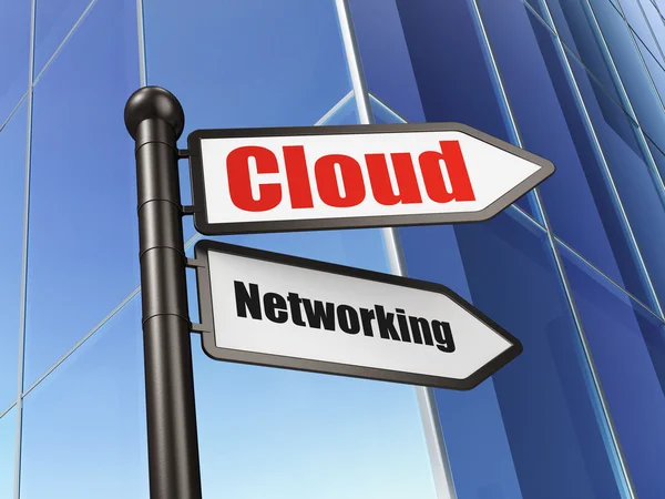Концепція хмарних мереж: знак Хмарні мережі на тлі побудови — стокове фото