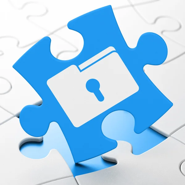 Finance concept: Folder With Keyhole on puzzle background — Stock Photo, Image