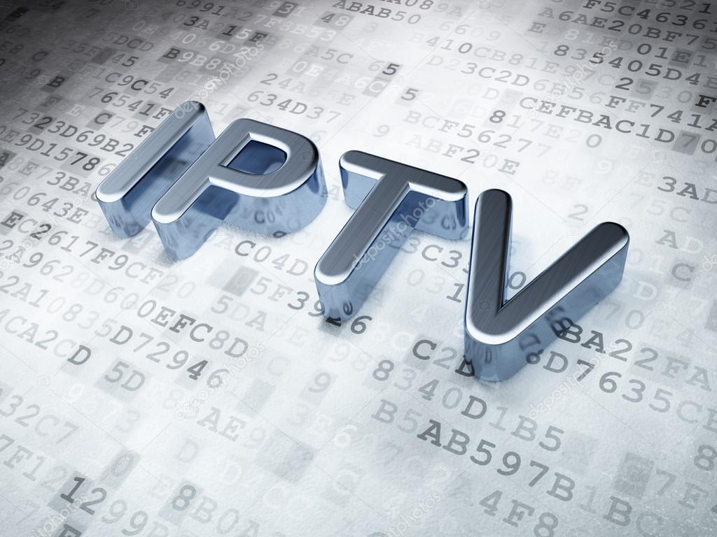 SEO web design concept: Silver IPTV on digital background