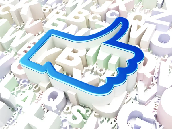 Koncepcja społecznej mediów: kciukiem do góry na tle alfabet — Zdjęcie stockowe