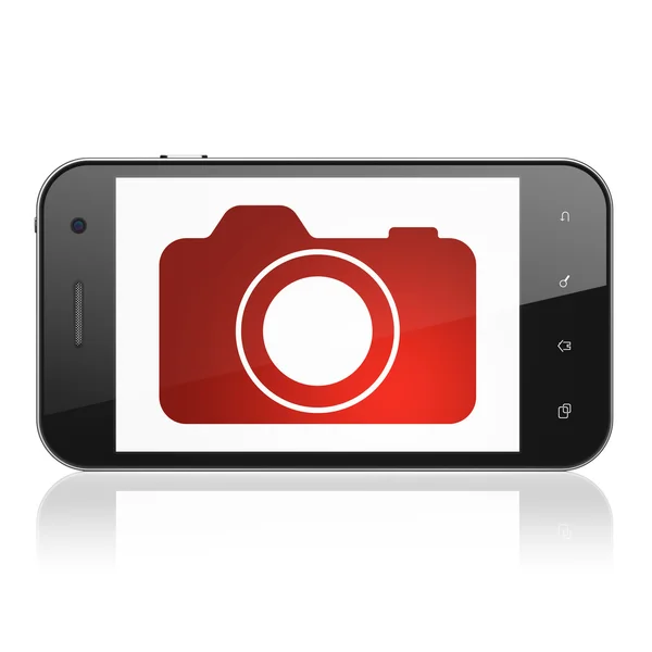 Concepto de turismo: cámara fotográfica en smartphone — Foto de Stock