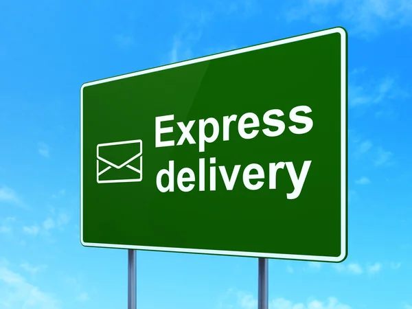 Financiën concept: express levering en e-mail op weg teken achtergrond — Stockfoto