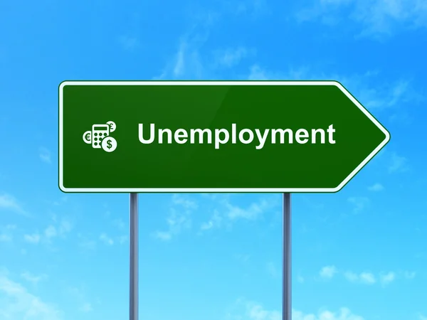 Finance concept: Unemployment and Calculator on road sign background — Stock Photo, Image