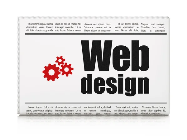 Web デザイン コンセプト： web デザインとギアをもつ新聞 — ストック写真
