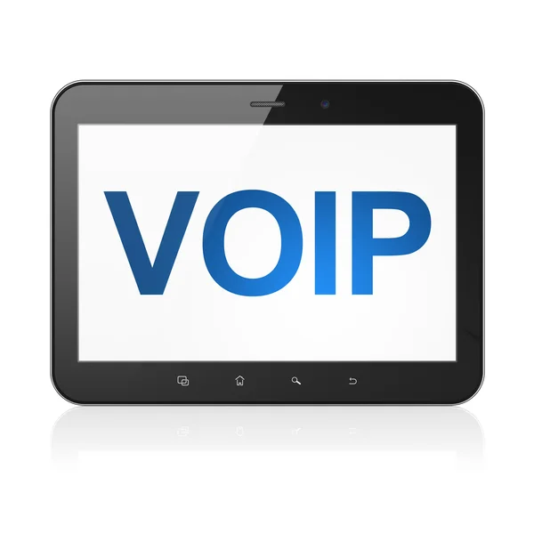 Концепция веб-разработки: VOIP на планшетном компьютере — стоковое фото