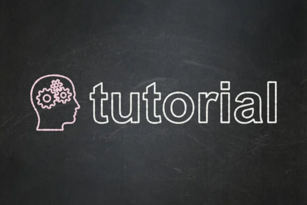 Education concept: Head With Gears and Tutorial on chalkboard background — Stock Photo, Image