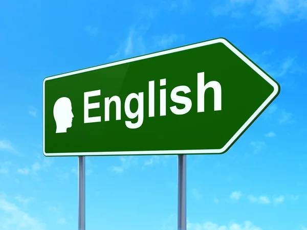 Education concept: English and Head on road sign background — Stock Photo, Image