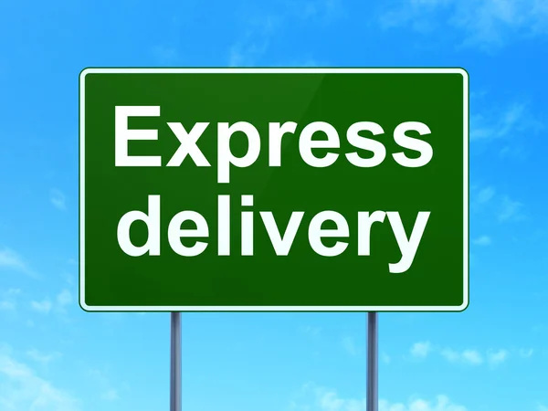 Business concept: Consegna Express su sfondo cartello stradale — Foto Stock