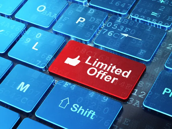 Business concept: Thumb Up and Limited Offer on computer keyboard background — Stock Photo, Image