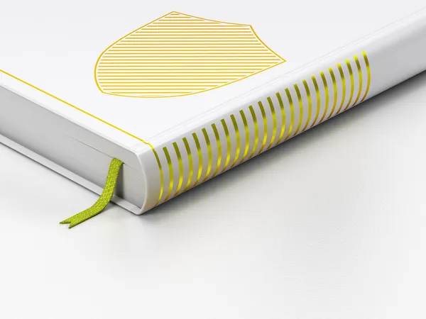 Privacy concept: libro chiuso, Scudo su sfondo bianco — Foto Stock