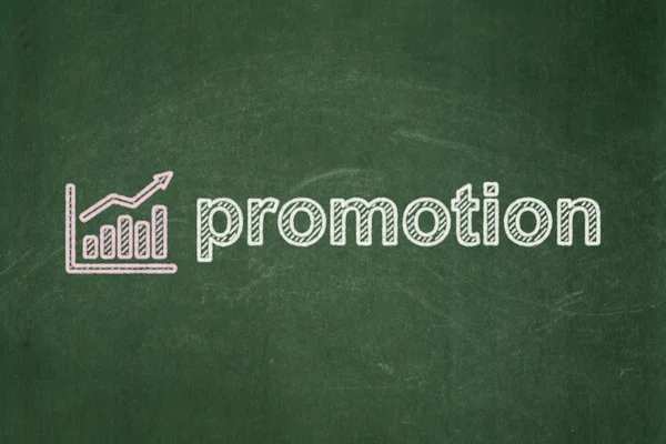 Advertising concept: Growth Graph and Promotion on chalkboard background — Stock Photo, Image