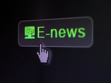 haber Konsept: e-haber ve bilgisayar dijital düğmesi arka PC'de