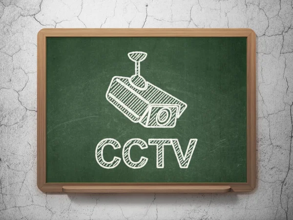 Sicherheitskonzept: cctv-Kamera und cctv auf Tafelhintergrund — Stockfoto
