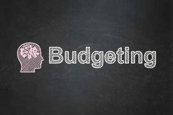 Finance concept: Head With Finance Symbol and Budgeting on chalkboard background — Stock Photo, Image