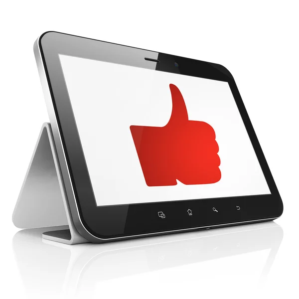 Social media concept: Thumb Up on tablet pc computer — Stock Photo, Image