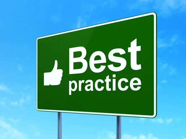 Education concept: Best Practice and Thumb Up on road sign background — Stock Photo, Image
