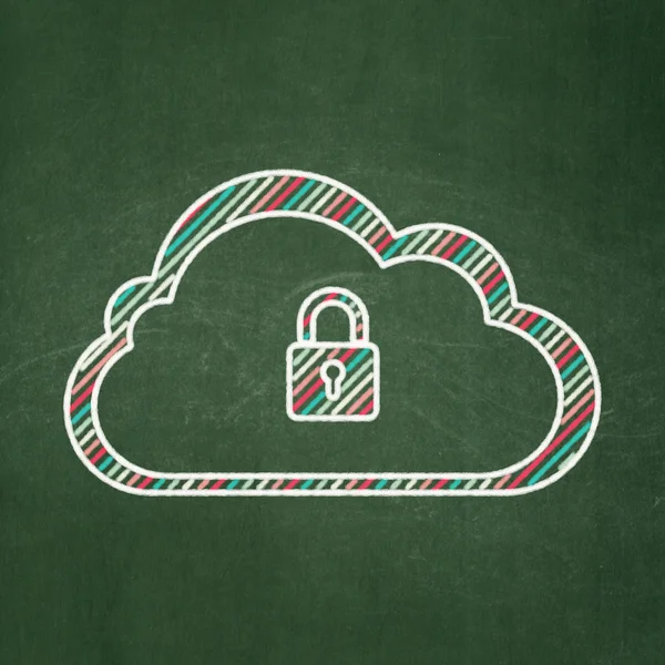 Cloud computing concept: Cloud With Padlock on chalkboard background — Stock Photo, Image